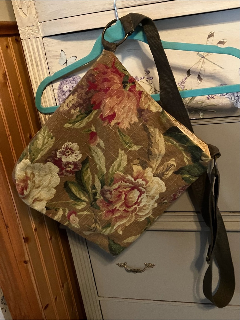 Floral Canvas Crossbody Bag - Brown Floral
